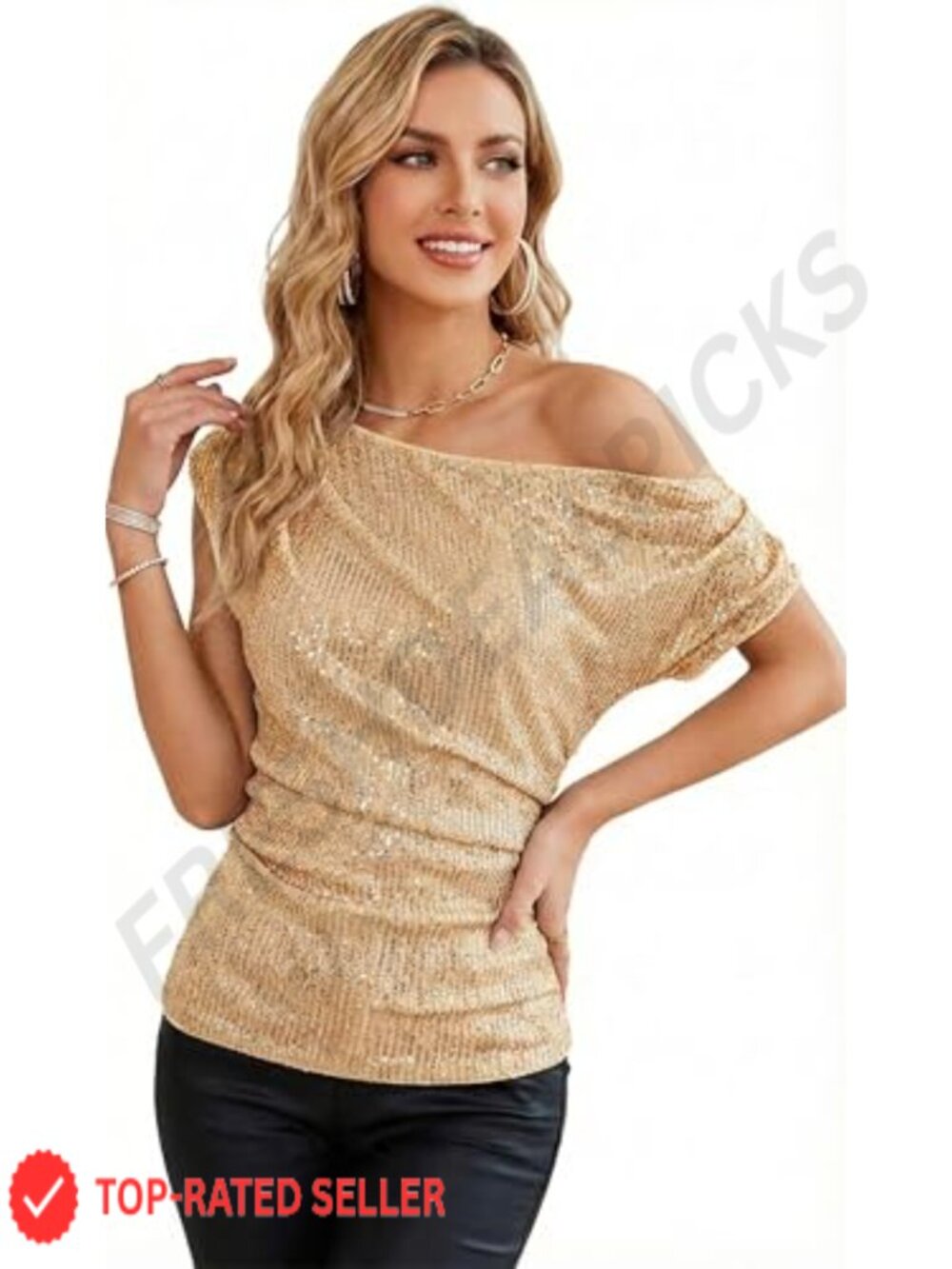 One Shoulder Sequin Top Off Shoulder Sparkly Blouse Ruched Party Shirt